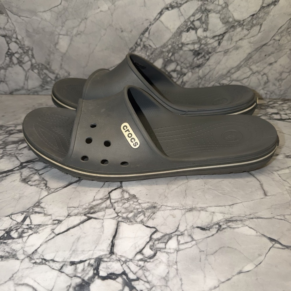 Crocs Men's 12 Womens 10 Gray Slide Sandals